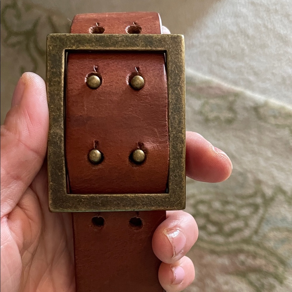 Vintage Brown Italian Leather Belt with Brass Buckle - Picture 2 of 4